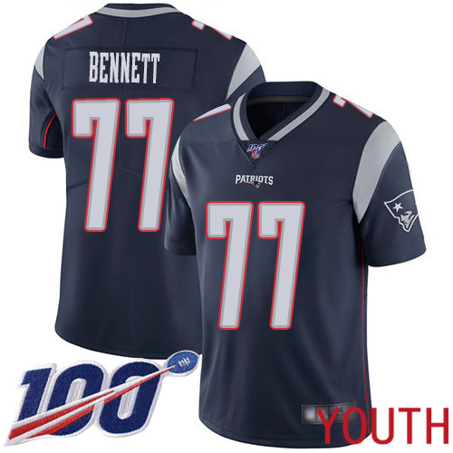 New England Patriots Football #77 100th Limited Navy Blue Youth Michael Bennett Home NFL Jersey->youth nfl jersey->Youth Jersey
